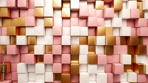Pink and gold brick wall. Empty room with copy space. Abstract background. Generative AI