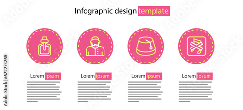 Set line Turkish hat, Speaker mute, Muslim man and Perfume icon. Vector