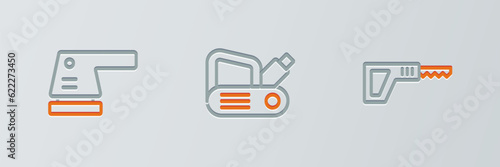 Set line Reciprocating saw, Electric sander and planer tool icon. Vector