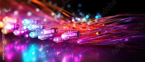 big database servers connection with Fiber optic cable internet, AI generative. © khwanchai