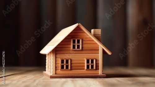wooden house on black background