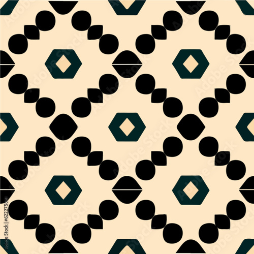 Abstract black and white art deco pattern on beige. Intricate design resembling a Sierpinski gasket creates an eye catching visual effect.
