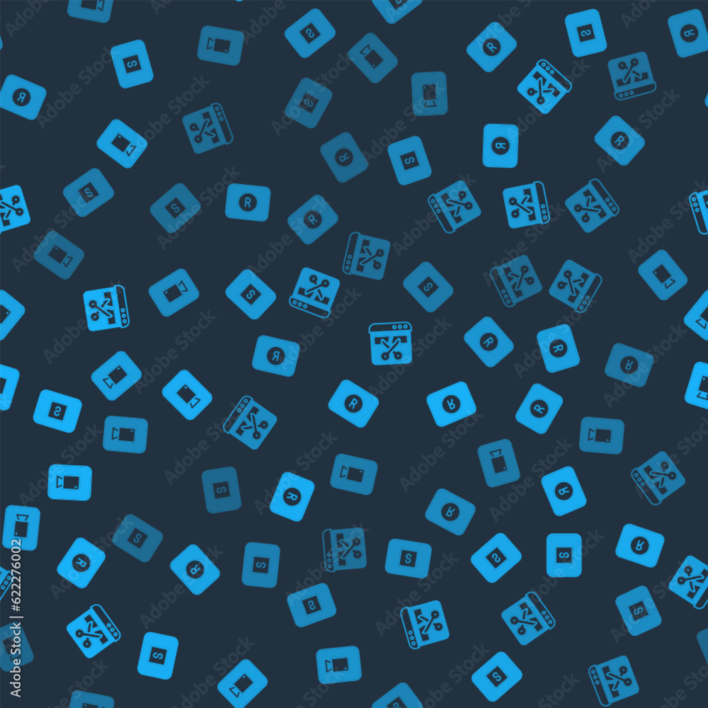 Set Stop media button, Record, Video recorder editor and Play video on seamless pattern. Vector