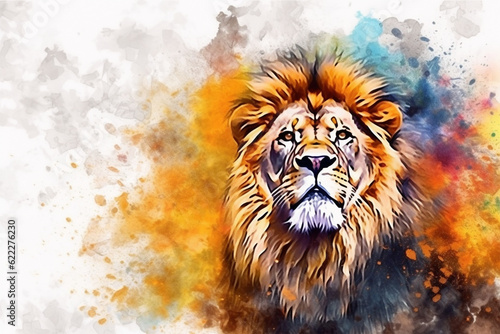 watercolor style painting of the shape of a lion