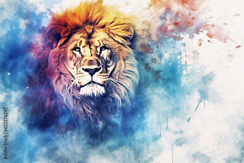 watercolor style painting of the shape of a lion