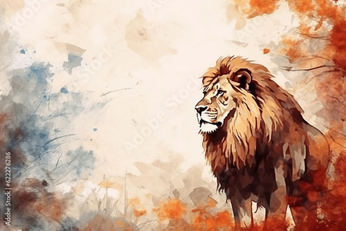 watercolor style painting of the shape of a lion