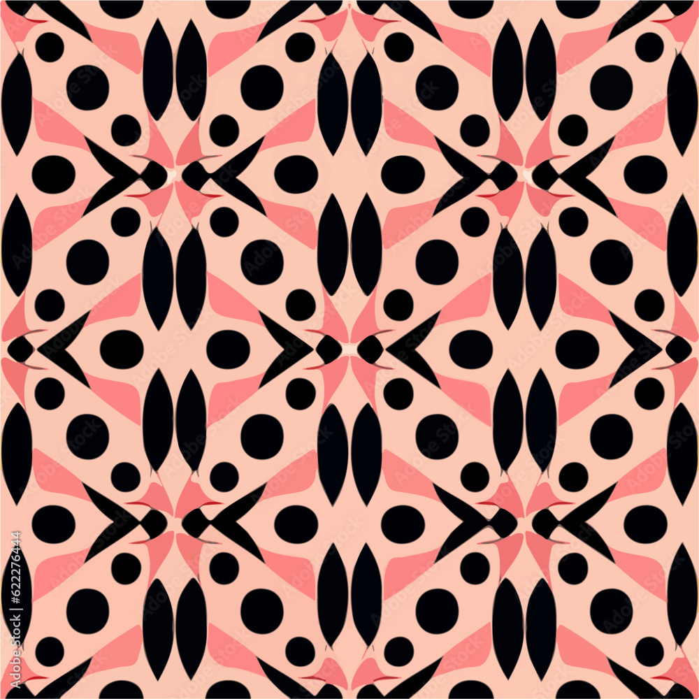 Captivating abstract composition in black and pink hues beautifully contrasts against a soft pink background, forming a seamless fabric pattern with a halftone effect. Captivating abstract composition in black and pink hues beautifully contrasts against a soft pink background, forming a seamless fabric pattern with a halftone effect.