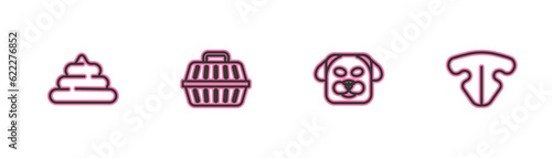 Set line Shit, Dog, Pet carry case and Cat nose icon. Vector