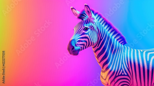 Zebra on a bright rainbow background. Generative AI