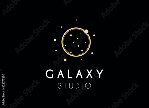 Vector golden logo on which an abstract image of the constellation Ursa Major in a circle.
