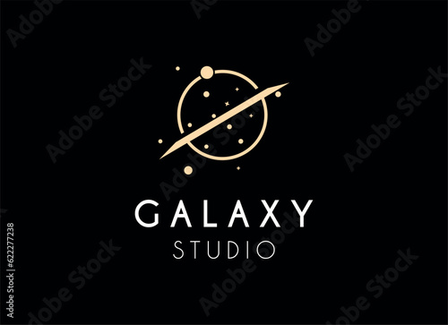 Vector golden logo on which an abstract image of the constellation Ursa Major in a circle.