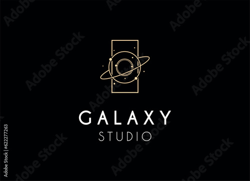 Vector golden logo on which an abstract image of the constellation Ursa Major in a circle.