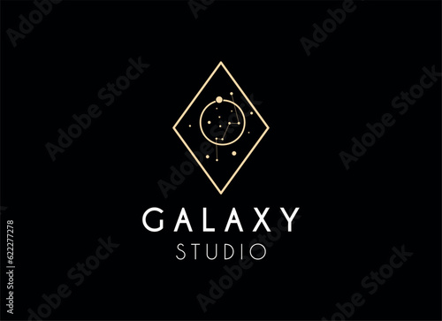 Vector golden logo on which an abstract image of the constellation Ursa Major in a circle.