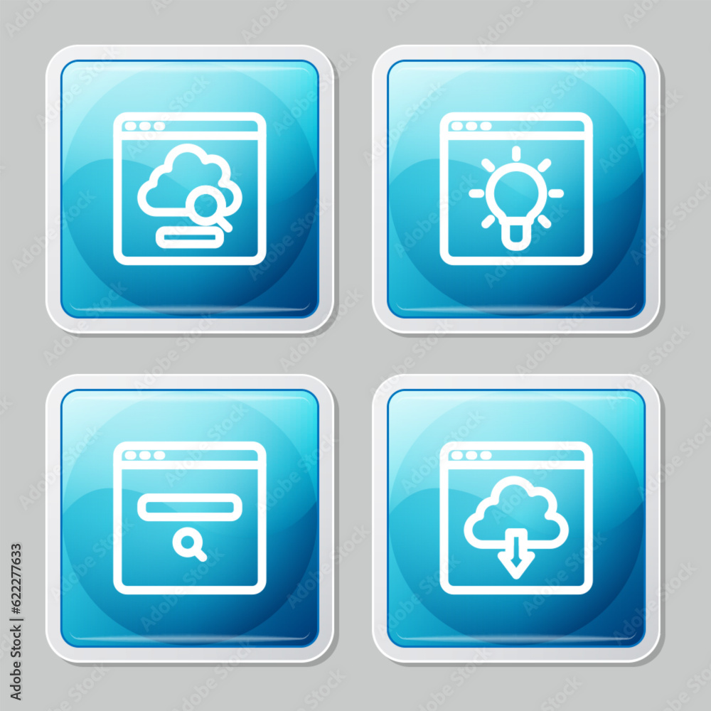 Set line Cloud technology data transfer, Browser window, Search engine and download icon. Vector Set line Cloud technology data transfer, Browser window, Search engine and download icon. Vector