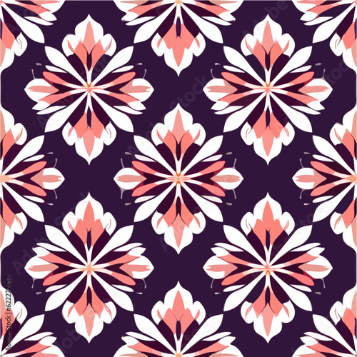 Dark flower pattern with pink and white flowers on a black background, creating an elegant and contrasting design for fabric or wallpaper.