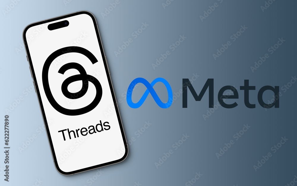Threads logo displayed on a modern smartphone with Meta Platforms logo ...