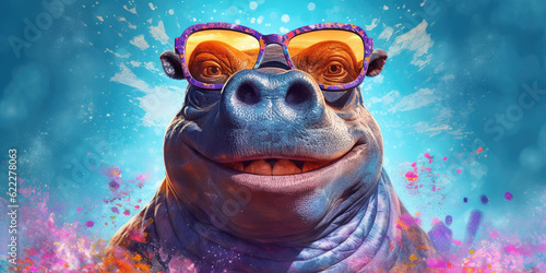 hippo with happy face and sunglasses