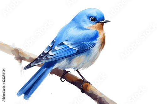 Cute Watercolor Bluebird Illustration, Acrylic Painting. Generative AI