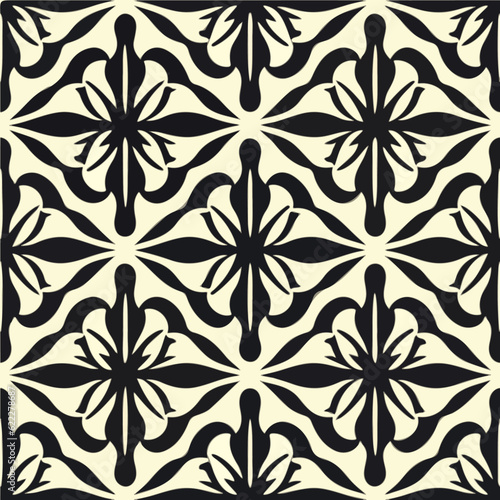 Mesmerizing black and white geometric design that captivates with its seamless pattern. It features an elegant damask pattern, infused with delicate dark flower motifs.