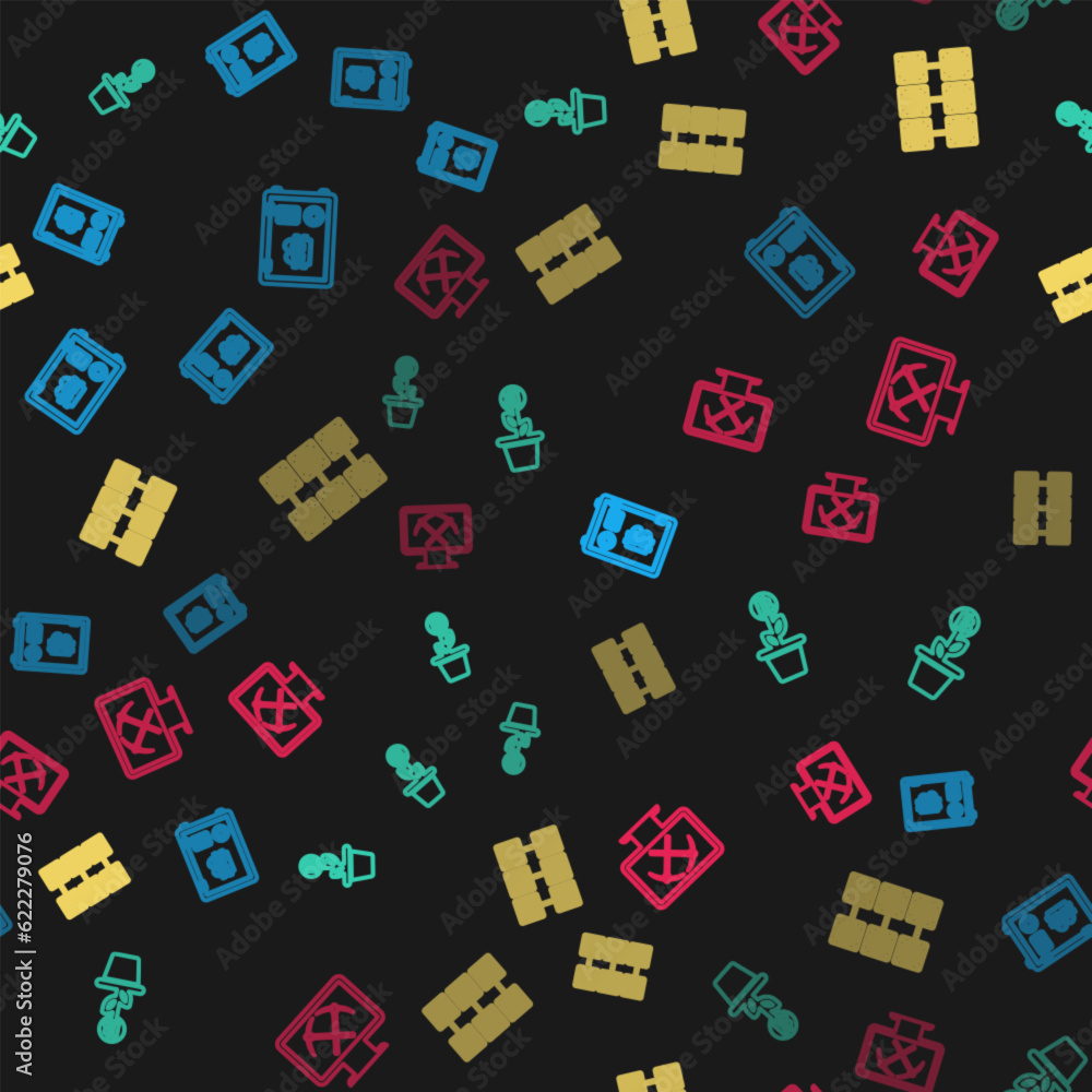 Set line Proof of stake, Bitcoin plant in the pot, Mining farm and with monitor and pickaxe on seamless pattern. Vector Set line Proof of stake, Bitcoin plant in the pot, Mining farm and with monitor and pickaxe on seamless pattern. Vector