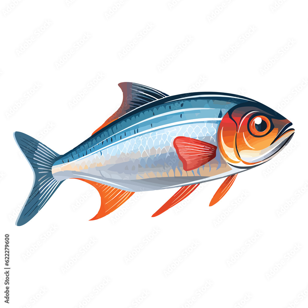 Fototapeta premium Graceful Finned Beauty: Rummynose Tetra in Mesmerizing 2D Illustration