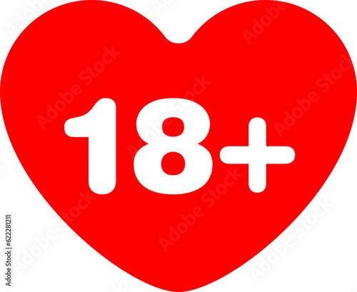 18 plus heart icon. Adults content only symbol. Vector Illustration.