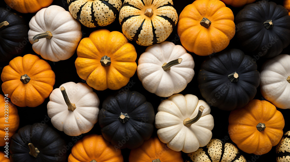 custom made wallpaper toronto digitalblack white and orange pumpkins wallpaper top view, Generative AI