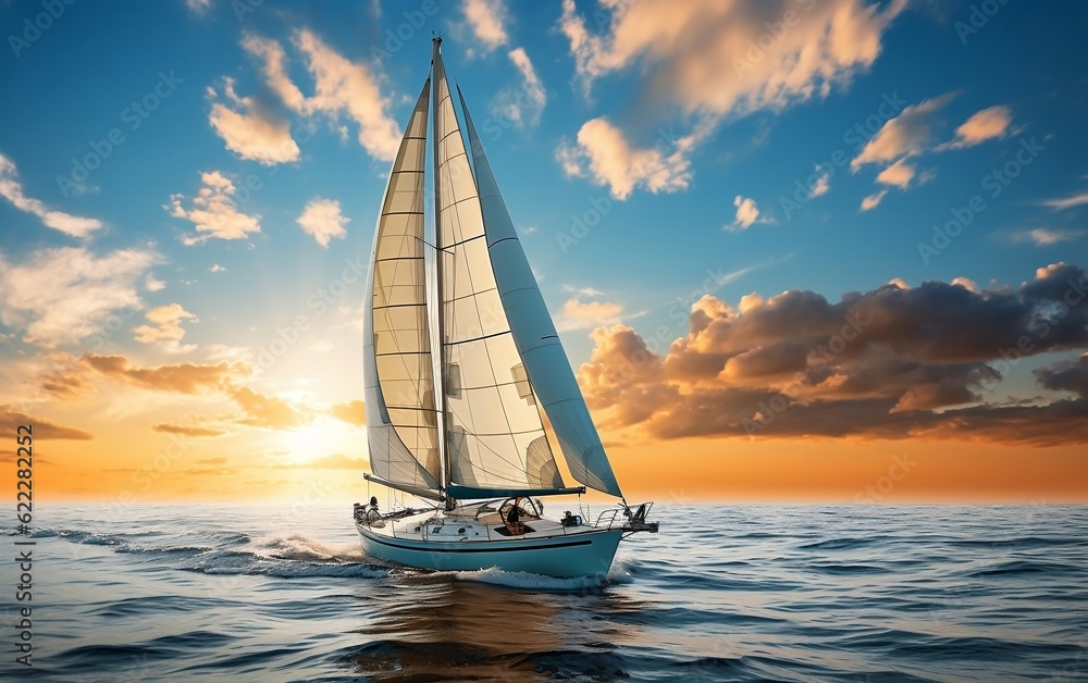 A sailboat sailing in the ocean on a sunny day. AI