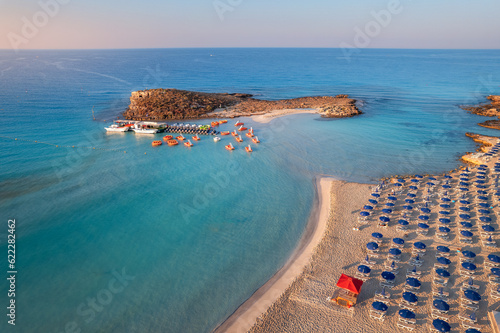 Nissi Beach - one of the best beaches in Cyprus, located in Ayia Napa. Turquoise sea waters and soft white sand makes this a perfect summer destination. 