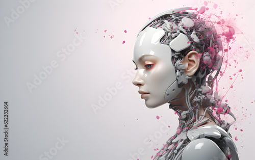 ai humanistic robot head with soft background