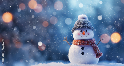 Snowman in Winter Wonderland   Merry Christmas   Cute Red Hat Snowman   Snow     Generative Ai