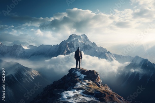 Man on top of mountain with beautiful sky landscape.  © ant