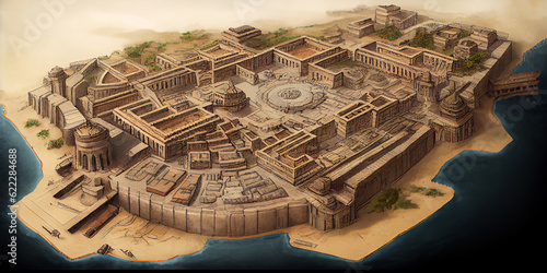 Image of the layout and scheme of the ancient city. Generative AI