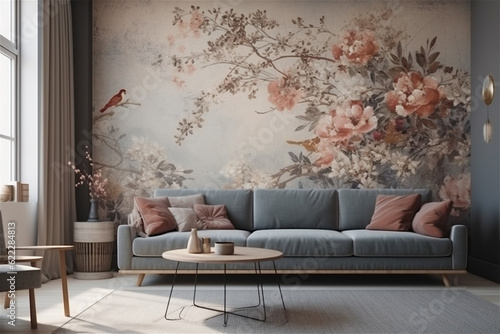 Fashionable living room interior. Generative AI illustration  photo
