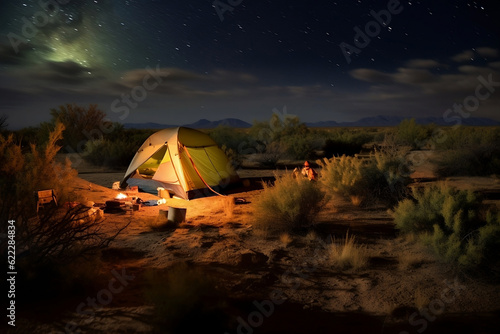 Dispersed camping night scene. Generative AI