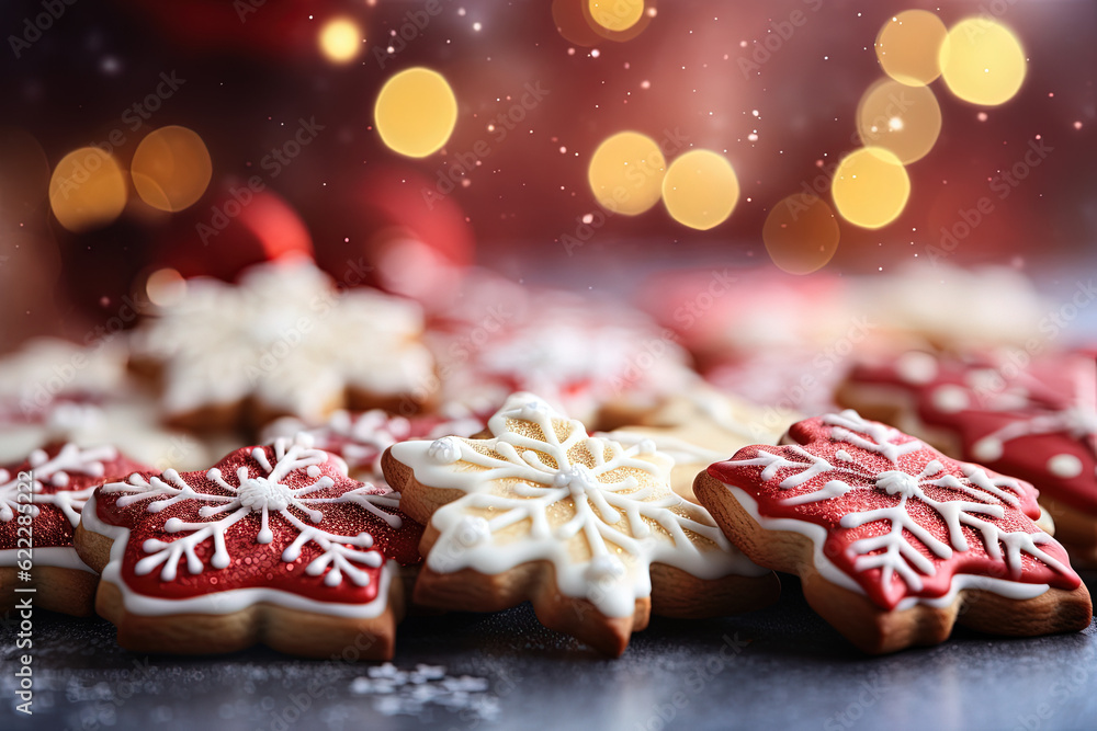 Red Glazed Christmas Cookies, Festive Decorated Cookies, Baked Biscuits – Generative Ai