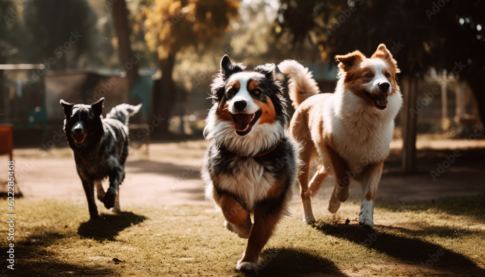 Canine Joyful Diversity of Happy Dogs in a Group Portrait at the Park Generative AI