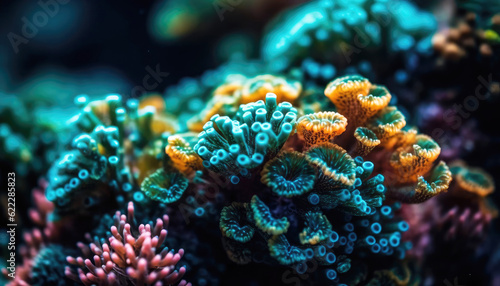Vibrant Undersea Beauty Exploration Macro Generative AI Reveals the Colorful Majesty of Coral Reef in a Multicolored Marine Wonderland