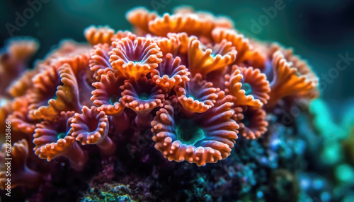 Vibrant Undersea Beauty Exploration Macro Generative AI Reveals the Colorful Majesty of Coral Reef in a Multicolored Marine Wonderland © Virtual Art Studio
