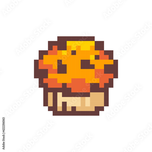 Pixel Art Muffin. Retro 8 bit Style Bakery Dessert Illustration. Ideal for Sticker, Retro Decorative Element, Game Asset, Emoji, or Cute Geek Avatar.