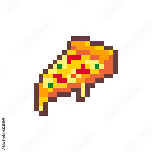 Pixel Art Pizza. Retro 8 bit Style Fast Food Pizza Slice Illustration. Ideal for Sticker  Retro Decorative Element  Game Asset  Emoji  or Cute Geek Avatar.