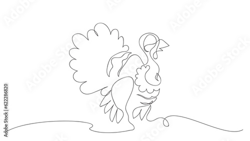 One continuous line art of turkey. Happy thanksgiving. Vector.