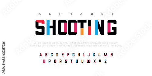 Shooting Modern abstract digital alphabet font. Minimal technology typography, Creative urban sport fashion futuristic font and with numbers. vector illustration.
