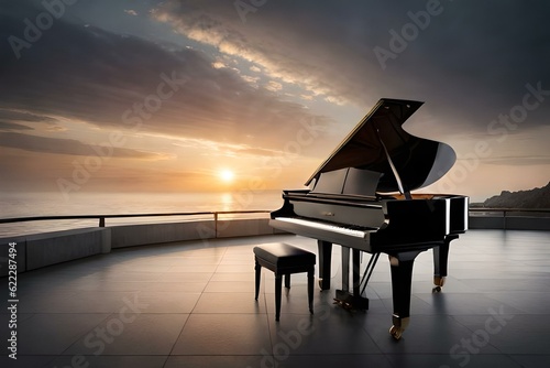 grand piano on the sunset
