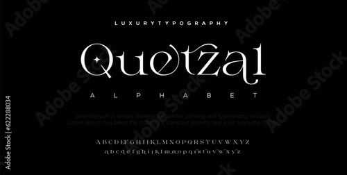 Quetzal Abstract Fashion font alphabet. Minimal modern urban fonts for logo, brand etc. Typography typeface uppercase lowercase and number. vector illustration.