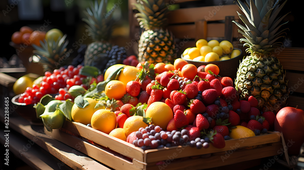 delicious Fresh Fruit on market - AI generated.