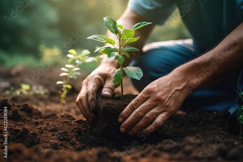 A person who plants trees or works in a green planet community. AI Generative