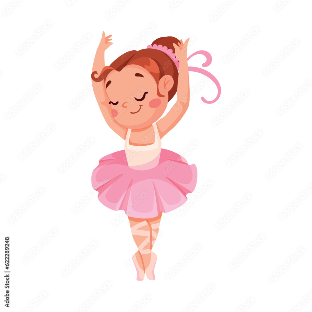 Cute Ballerina Girl in Pink Tutu Skirt and Pointe Shoes Dancing Ballet Vector Illustration Cute Ballerina Girl in Pink Tutu Skirt and Pointe Shoes Dancing Ballet Vector Illustration