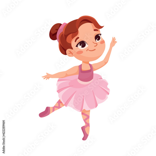 Cute Ballerina Girl in Pink Tutu Skirt and Pointe Shoes Dancing Ballet Vector Illustration