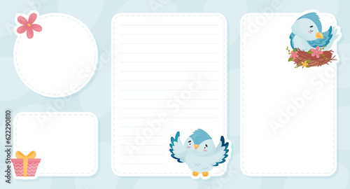Empty Card with Cute Blue Bird with Wings and Beak Vector Template